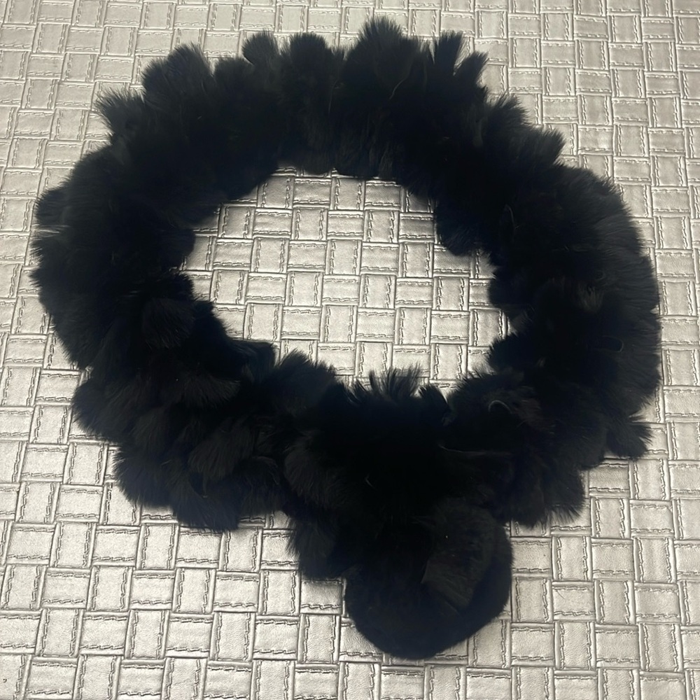 Black Faux Fur Scarf with Pom Pom Closure